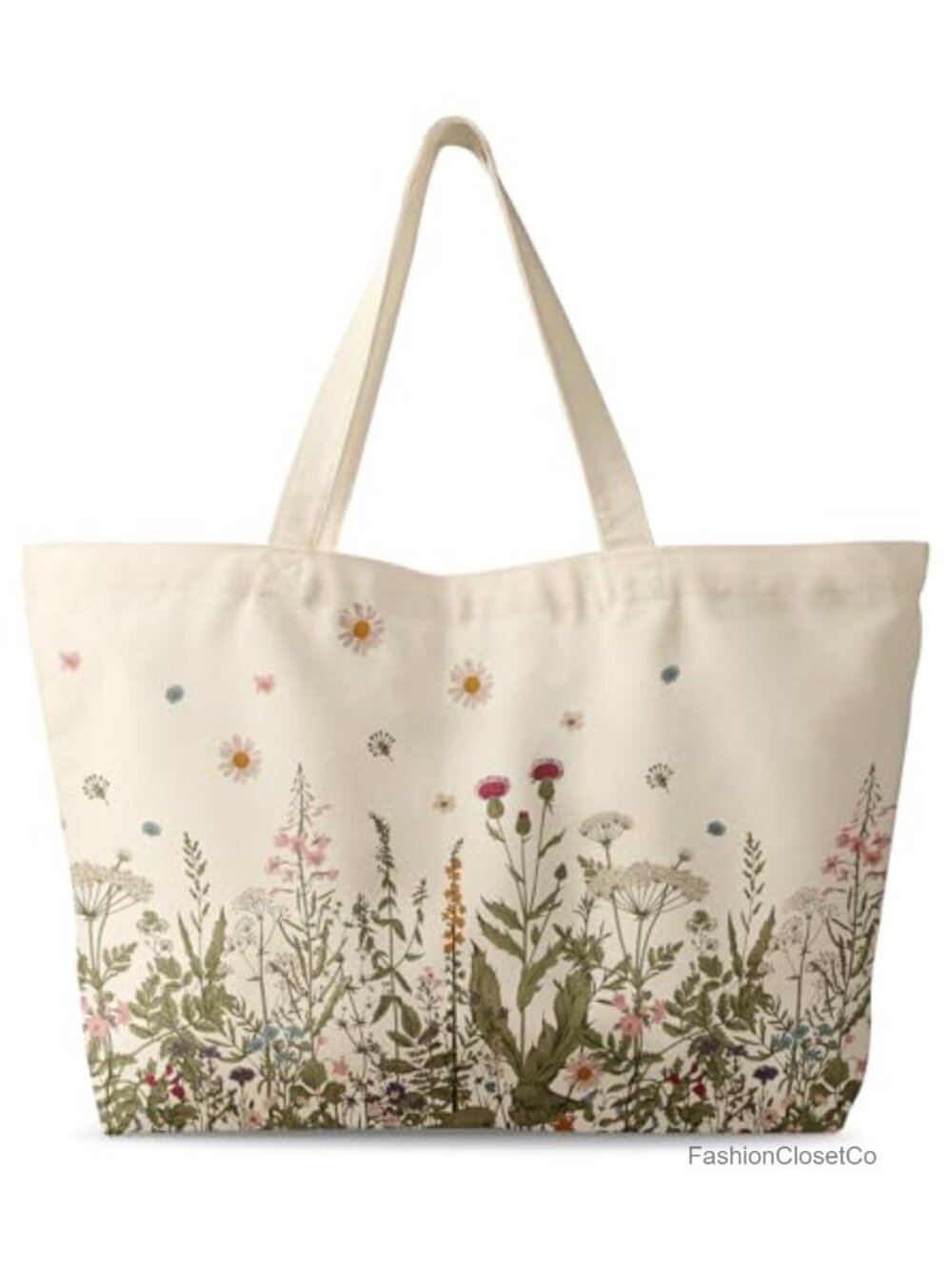 Large Cotton Canvas Tote Bag with Zipper for Gym Travel Work